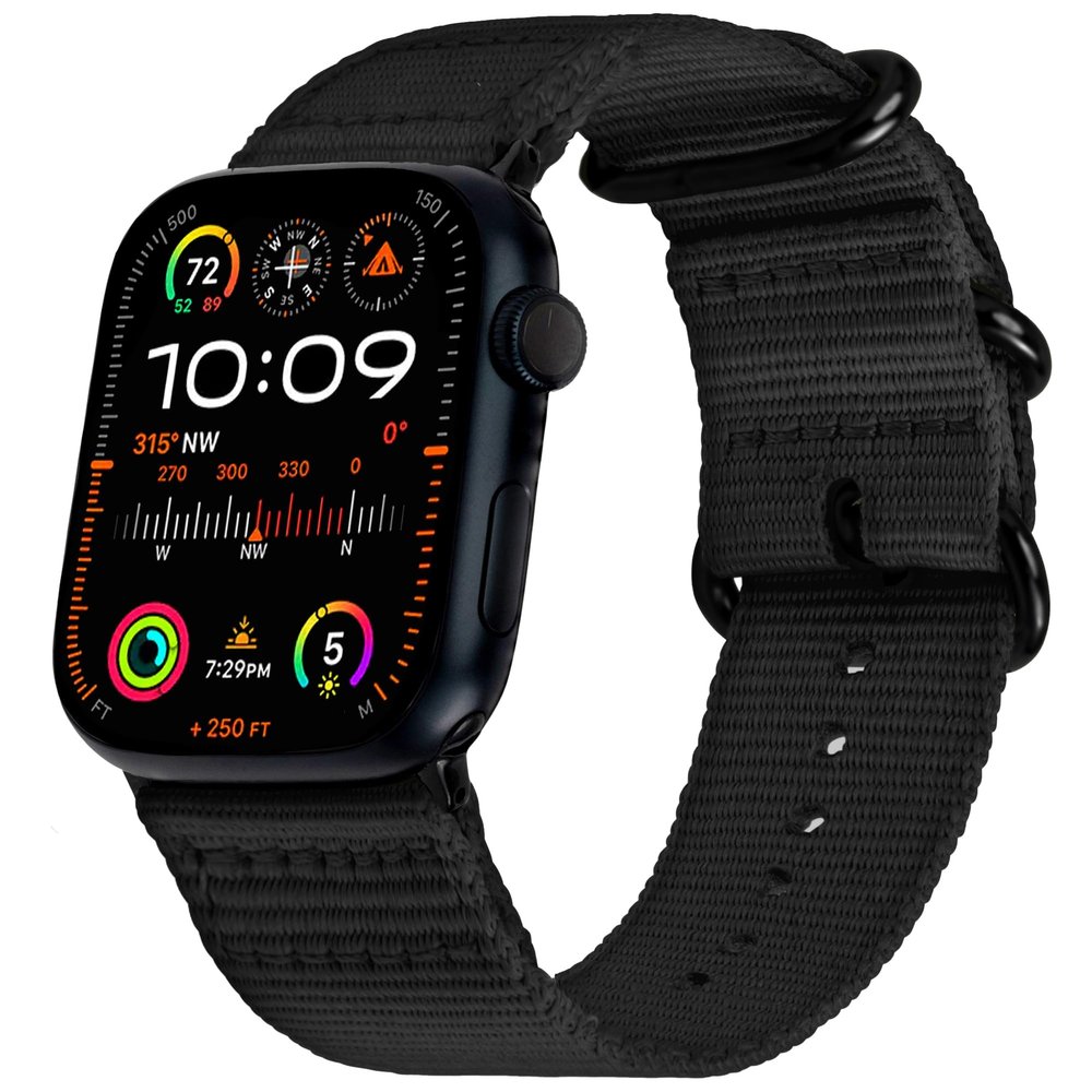 Carterjett EXTRA LARGE Hiking Trail Nylon Band | Compatible with Apple Watch Band for Men Women | XL for Big Wrists | Extra-Long, Soft Braided Sturdy Weave Sport Strap | Fits 42mm 41mm 40mm Series 10 9 8 7 6 SE 5 4 & All Models (Black, XL)