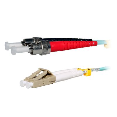 CableWholesale LC/UPC to ST/UPC OM3 Duplex Fiber Optic Patch Cord, 10Gbit, 50/125 Multimode, Aqua Jacket - 2.0mm, 16.5 Feet (5 Meter)