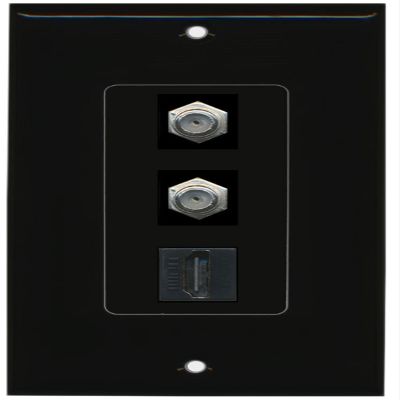 RiteAV - 1 Port HDMI 2 Port Coax Cable TV- F-Type Decorative Wall Plate - Black