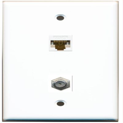 RiteAV - 1 Port Coax Cable TV- F-Type 1 Port Cat6 Ethernet Wall Plate - White