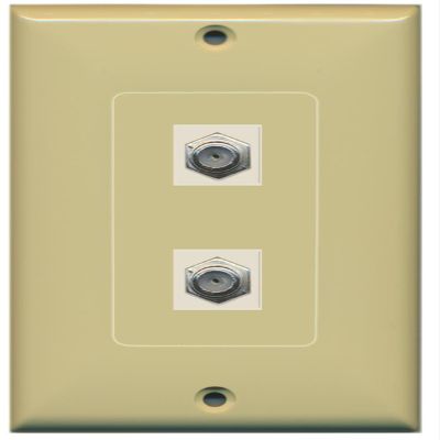 RiteAV - 2 Port Coax Decorative Type Wall Plate - Ivory - Bracket Included