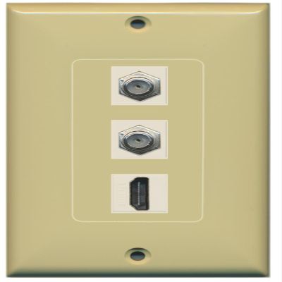 RiteAV - 1 Port HDMI 2 Port Coax Cable TV- F-Type Decorative Wall Plate - Ivory
