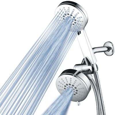 AirJet-500 3-in-1 High Pressure 34-setting Luxury Shower Combo with High-Velocity Flow Accelerator(TM) for More Power with Less Water! Extra-long 6 foot Stainless Steel Hose. All-Chrome Finish