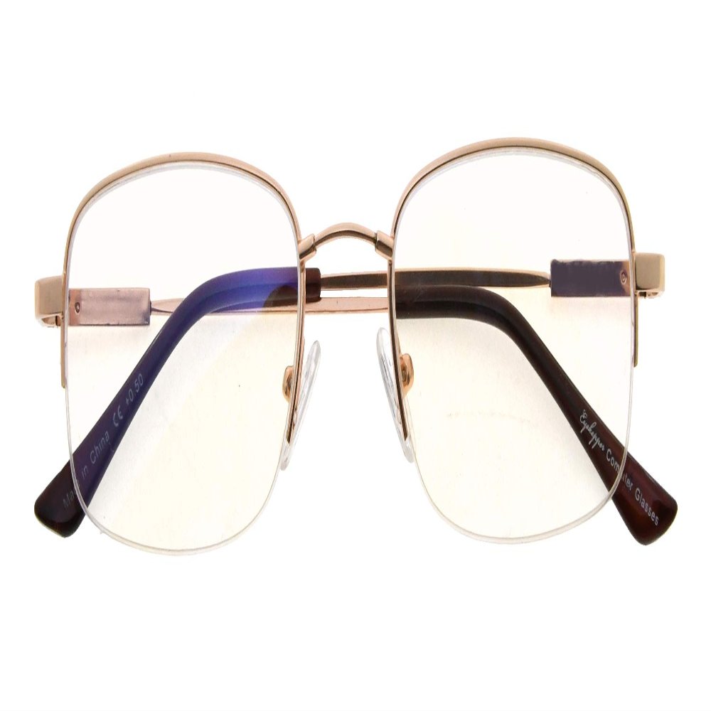 CessBlu Bendable Memory Titanium,Blue Light Blocking,Half-Rim Computer Glasses(Gold)