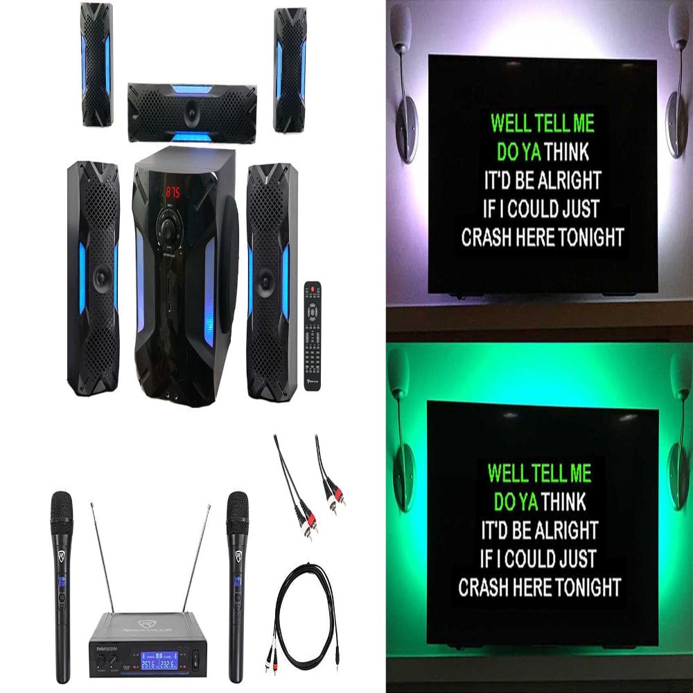 Rockville Bluetooth Home Theater Karaoke Machine System w/8" Sub + Wireless Mics