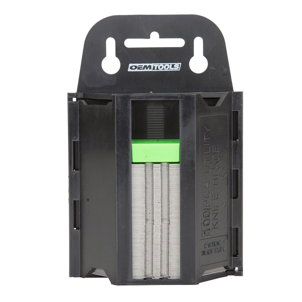 OEMTOOLS 25539 Utility Knife Blade Dispenser, 100 Razor Blades for Cardboard Cutter, Convenient Utility Blades Storage, Safely Dispenses Replacement Utility Blades