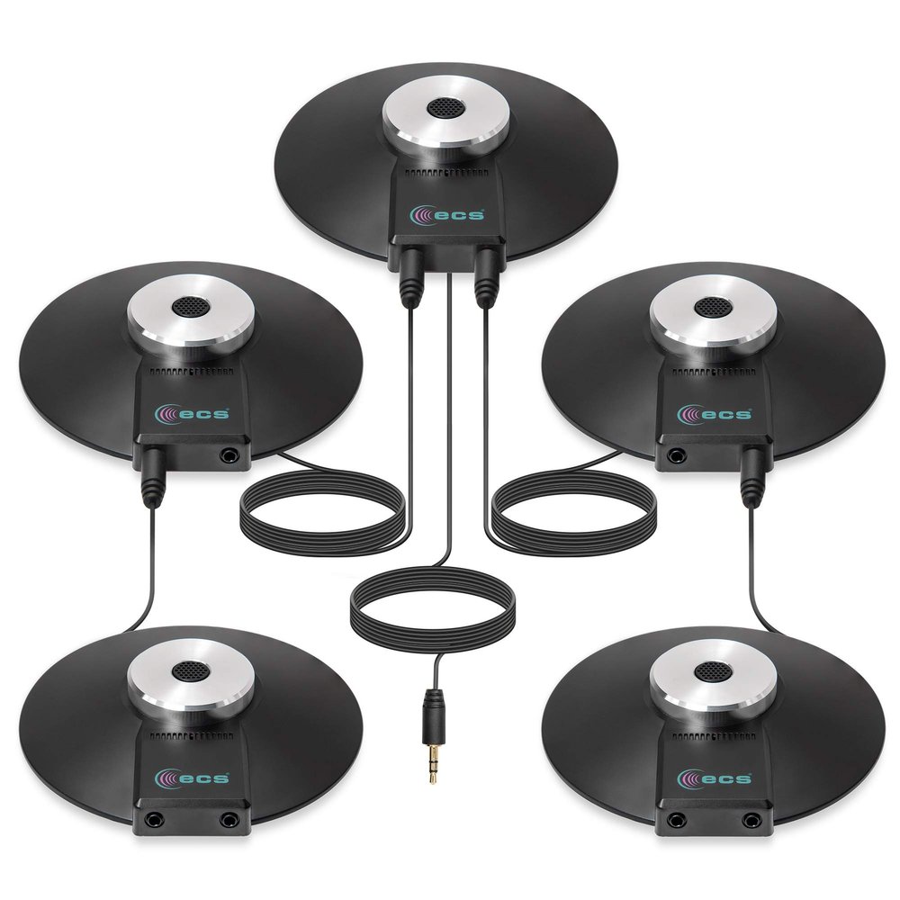 ECS WordForum 3.5mm TRS 360 Omnidirectional Stereo Conference Microphone for PC - with Daisy Chain Option, Condenser Mic for Teleconferencing - 5 Pack