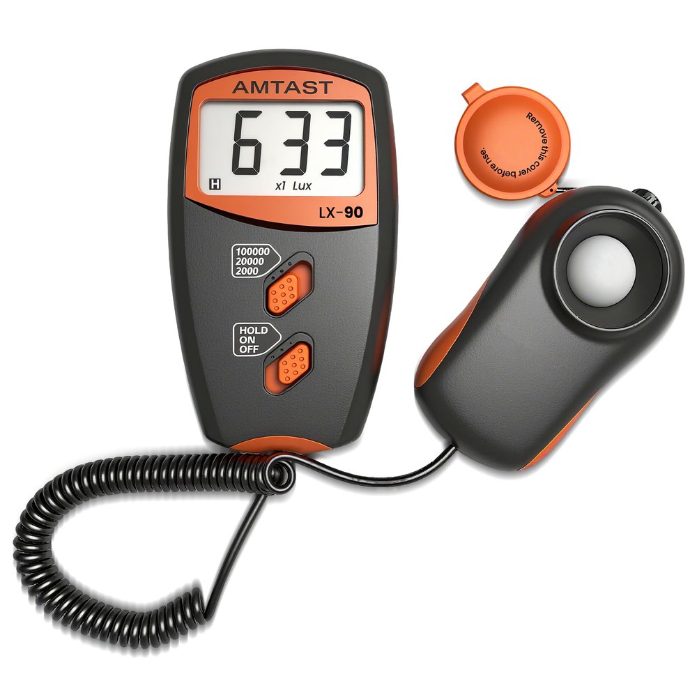AMTAST Digital LUX Meter Digital Indicator UV Meter Light Meter with LCD Display Luxmeter for 0-100,000 Lux Range High Ambient Light Meter with Backlight (Model LX-90)