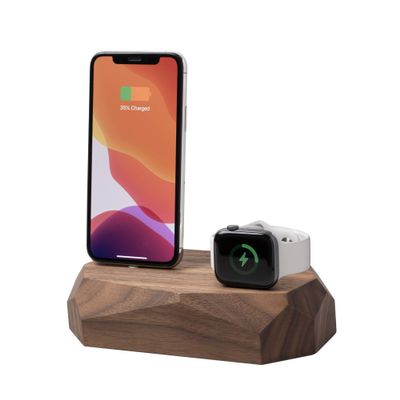 Oakywood - 2in1 Wood Docking Station Compatible with Apple Watch, Compatible with iPhone - Dual Charging Station, 1 x Lightning USB-A Connector Included - Combo Dock - Walnut