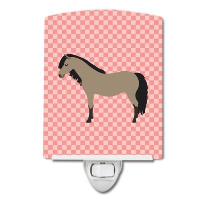 Caroline's Treasures BB7910CNL Welsh Pony Horse Pink Check Ceramic Night Light Compact, UL-Certified, Ideal for Bedroom, Bathroom, Nursery, Hallway, Kitchen, 6x4x3, Multicolor