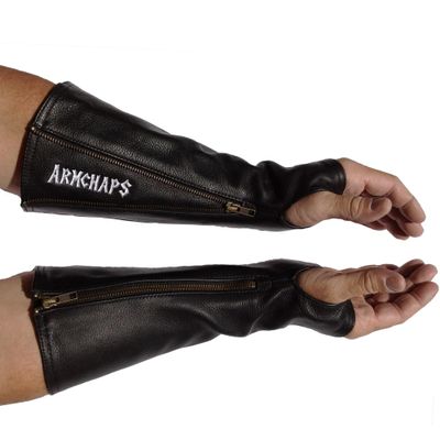 Arm Chaps Leather Protective Sleeves Arm Guard - Prevent Cuts, Scratches & Bruises - Genuine Cowhide - Ideal for Gardening & Construction - Left & Right Form-Fitting. Black (1 Pair/Small).