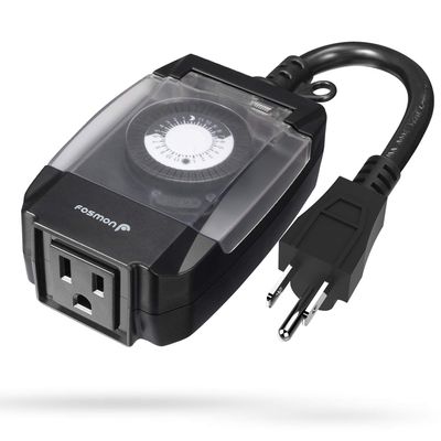 Fosmon 24 Hour Outdoor Timer Outlet Waterproof, Mechanical Timer, 1 Outlet