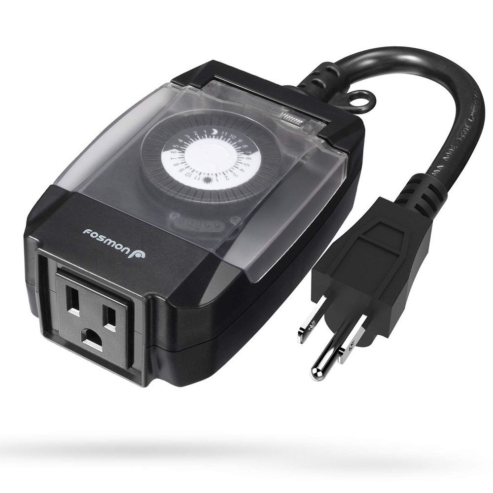 Fosmon 24 Hour Outdoor Timer Outlet Waterproof, Mechanical Timer, 1 Outlet