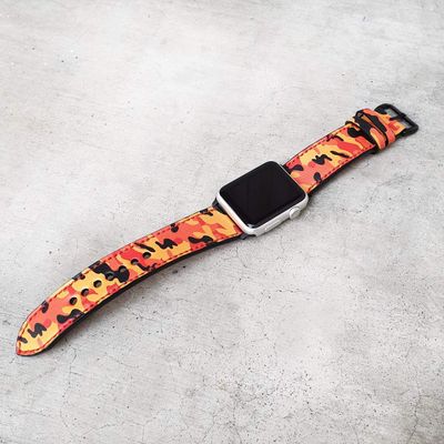 Orange Camo Band Apple Watch Band 38mm 40mm 42mm 44mm,Series 5 Series 4 Series 3 Series 2 Series 1,Hand-Stitched Handmade Apple Watch Leather