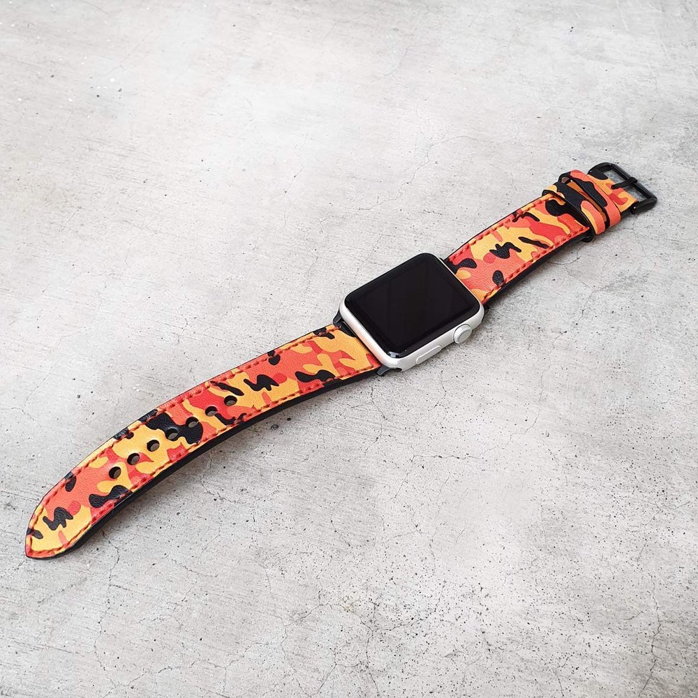 Orange Camo Band Apple Watch Band 38mm 40mm 42mm 44mm,Series 5 Series 4 Series 3 Series 2 Series 1,Hand-Stitched Handmade Apple Watch Leather
