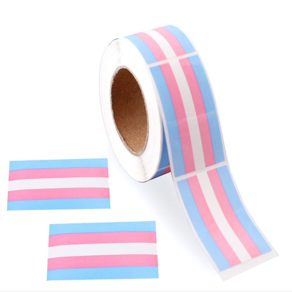 Transgender Pride Stickers on a Roll - Rectangle Shaped (250 Stickers) - Support LGBT Causes