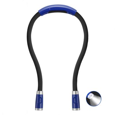 Betensh Rechargeable LED Book Light, Neck Hug Light Reading Lamp Relaxed Reading in Bed, 3 Brightness Levels, 2 Flexible Soft Silicone Arms Comfortable Wear. Perfect for Bookworms & Crafts, Blue