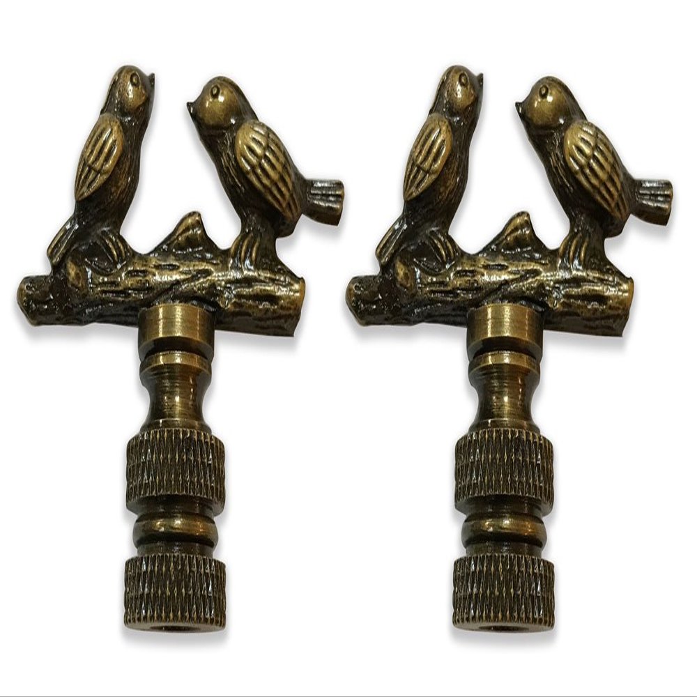 Birds on Tree Branch 1.63" Lamp Finial for Lamp Shade, Antique Brass, Set of 2