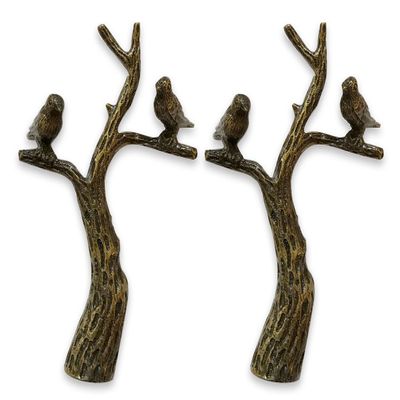 Royal Designs, Inc. Small Birds in Tree Lamp Finial, Antique Brass, Decorative Replacement Finial for Table or Floor Lamps, 2-Pack