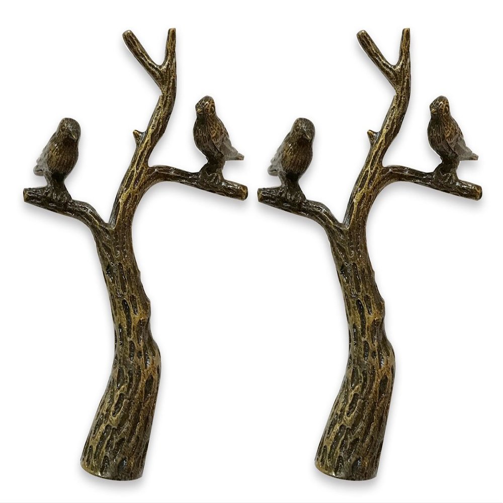 Royal Designs, Inc. Small Birds in Tree Lamp Finial, Antique Brass, Decorative Replacement Finial for Table or Floor Lamps, 2-Pack