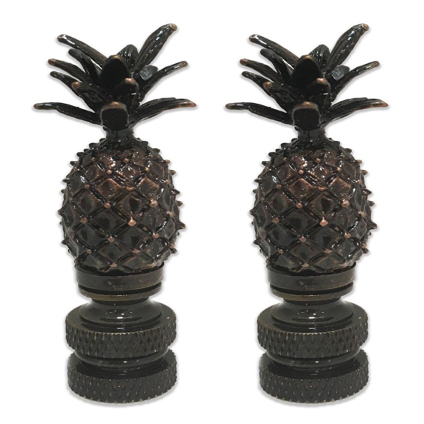 Royal Designs Vintage Pineapple 2.5" Lamp Finial for Lamp Shade, Antique Brass - Set of 2