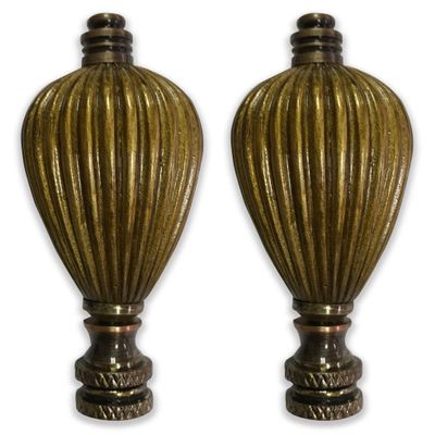 Royal Designs Vase Shaped 3.5" Lamp Finial for Lamp Shade, Antique Brass - Set of 2