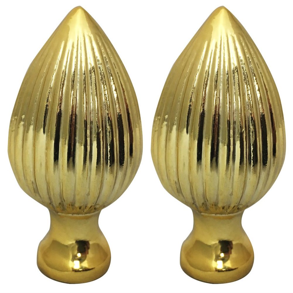 Royal Designs Ribbed Pear 2.25" Lamp Finial for Lamp Shade, Polished Brass - Set of 2