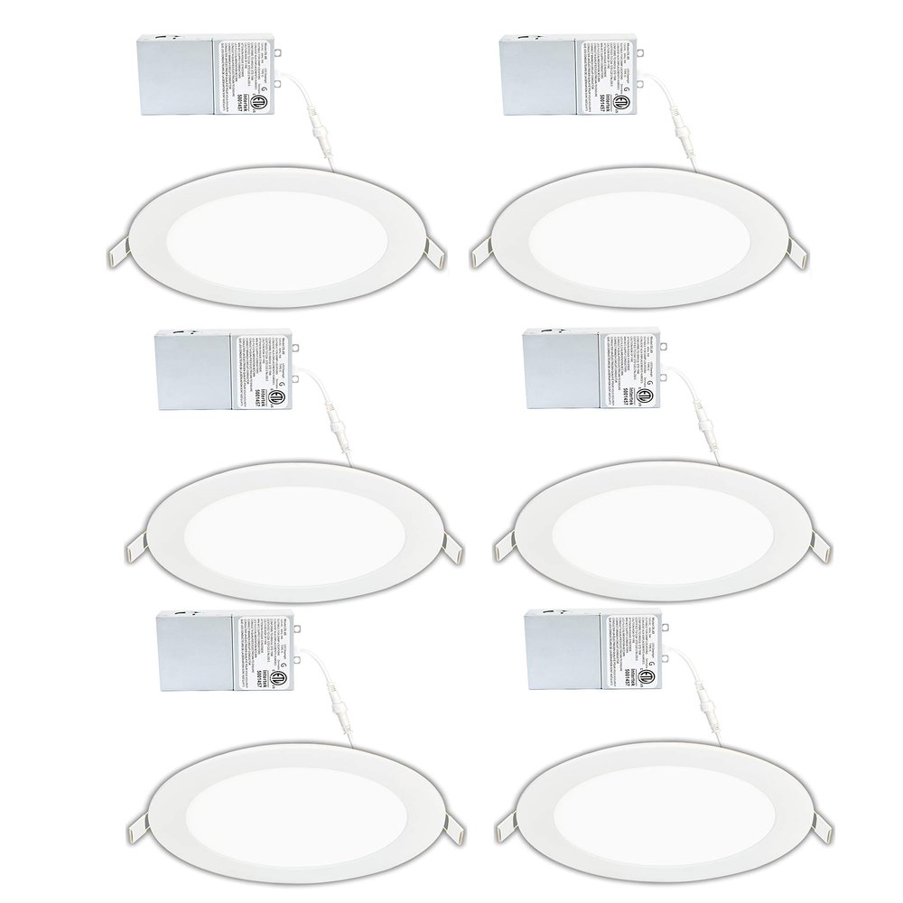 LED FANTASY 6-Inch 15W 120V Recessed Ultra Thin Ceiling LED Light Retrofit Downlight Wafer Panel Slim IC Rated ETL Energy Star 1000 Lumens (Warm White 3000K, 6 Pack)