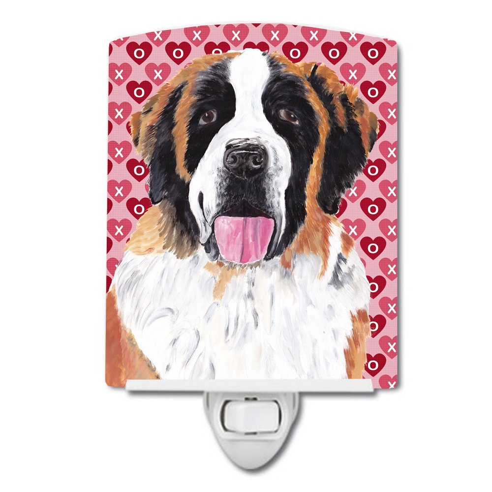 Caroline's Treasures SC9257CNL Saint Bernard Hearts Love and Valentine's Day Portrait Ceramic Night Light Compact, UL-Certified, Ideal for Bedroom, Bathroom, Nursery, Hallway, Kitchen, 6x4x3, Multico