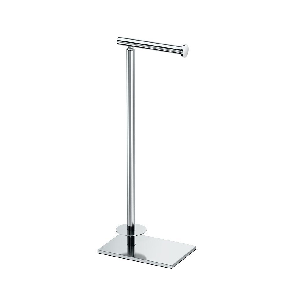 Gatco 1443C Modern Square Base Toilet Paper Holder Stand with Storage, Chrome, 21.13"H