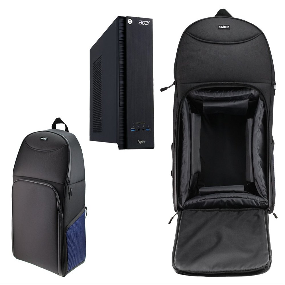 Navitech Portable Rugged Black & Blue Backpack/Rucksack Carry Case Compatible with The ACER Aspire XC-230 Desktop PC