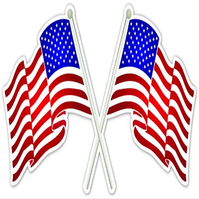 Double Proud US American Flag Crossing Vinyl Decal Bumper Sticker 4.5 X 9