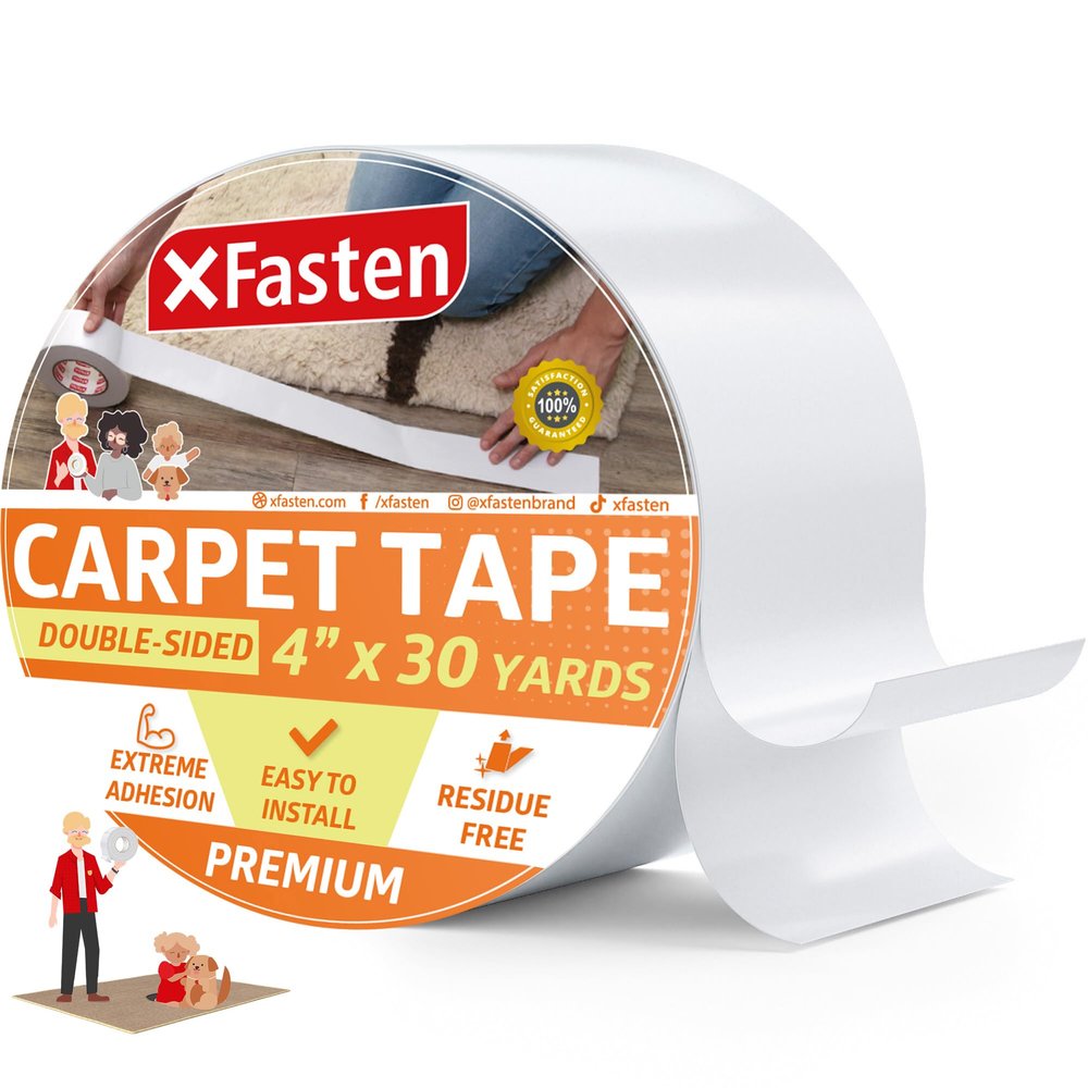 XFasten Double Sided Carpet Tape for Area Rugs, 4 Inch x 30 Yards Heavy Duty Anti Slip Rug Grip Tape, Works as Rug Gripper, Residue Free, Wood Safe, Easy Removal for Hardwood and Laminated Floors