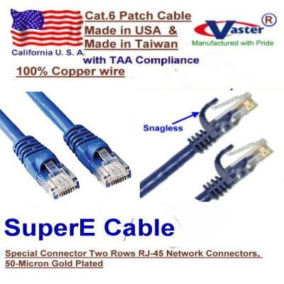 100 FT - UTP Cat.6 Ethernet Patch Cable - Pure Copper UL CSA - Blue