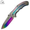 Falcon Folding Pocket Knife with Belt Clip, 8-Inch 440 Stainless Steel Blade and 2-Tone Titanium Color Handle - Rainbow view 2