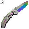 Falcon Folding Pocket Knife with Belt Clip, 8-Inch 440 Stainless Steel Blade and 2-Tone Titanium Color Handle - Rainbow view 3