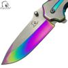 Falcon Folding Pocket Knife with Belt Clip, 8-Inch 440 Stainless Steel Blade and 2-Tone Titanium Color Handle - Rainbow view 4