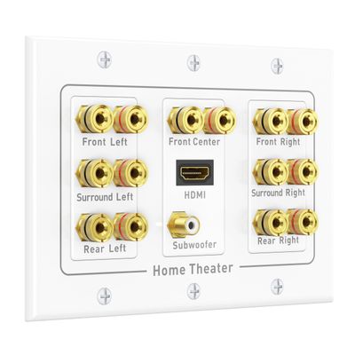 Cable Matters Triple Gang 7.1 Speaker Wall Plate with HDMI, Home Theater Wall Plate, Banana Plug Binding Post FacePlate, White
