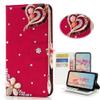 STENES Bling Phone Case Compatible with iPod Touch (6th Generation) Case - Stylish - 3D Handmade Bling Crystal Rose Heart Pendant Flowers Wallet Credit Card Slots Fold Media Stand Leather Cover - Red view 1
