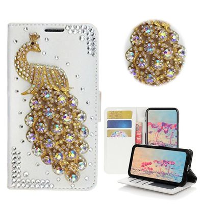 STENES Bling Phone Case Compatible with iPod Touch (6th Generation) Case - Stylish - 3D Handmade Bling Crystal Peacock Desgin Wallet Credit Card Slots Fold Media Stand Leather Cover - Bling