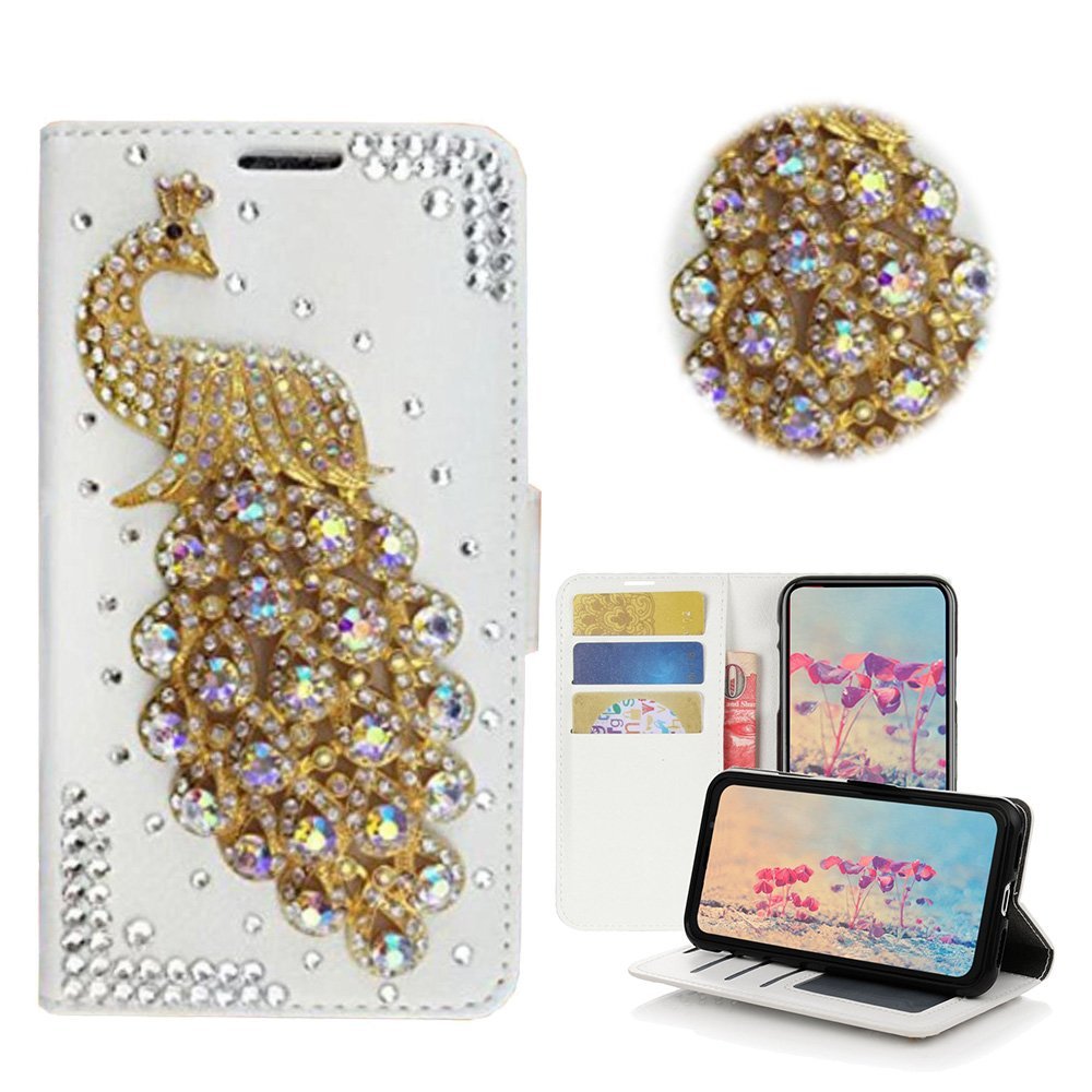 STENES Bling Phone Case Compatible with iPod Touch (6th Generation) Case - Stylish - 3D Handmade Bling Crystal Peacock Desgin Wallet Credit Card Slots Fold Media Stand Leather Cover - Bling