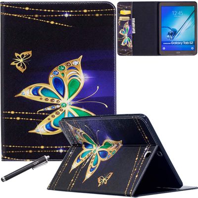Galaxy Tab S2 9.7 Case, Newshine PU Leather Folio Protective Tablet Case with Card Slots [Multi-Stand View Angles] for Samsung Galaxy Tab S2 9.7 inch SM-T815/T810, Butterfly 1