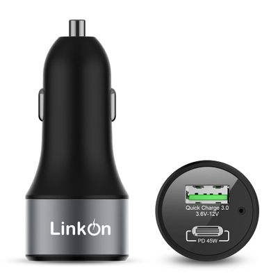 LinkOn 63W USB C Car Charger PPS&PD 3.0(45W) + QC 3.0(18W) Dual Port Fast Car Charger Compatible with Laptop, Phone & Tablet MacBook, Dell XPS, HP Spectre, iPad, iPhone, Samsung, Google Pixel