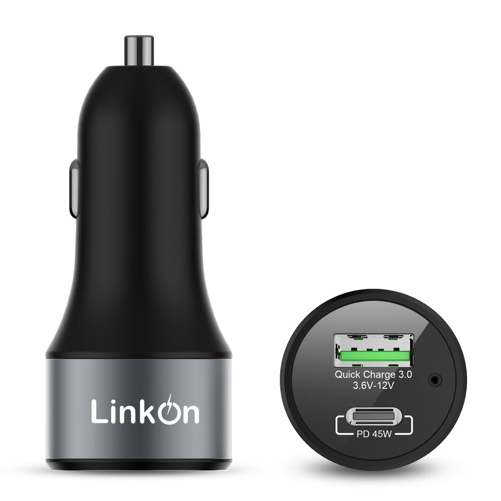 LinkOn 63W USB C Car Charger PPS&PD 3.0(45W) + QC 3.0(18W) Dual Port Fast Car Charger Compatible with Laptop, Phone & Tablet MacBook, Dell XPS, HP Spectre, iPad, iPhone, Samsung, Google Pixel