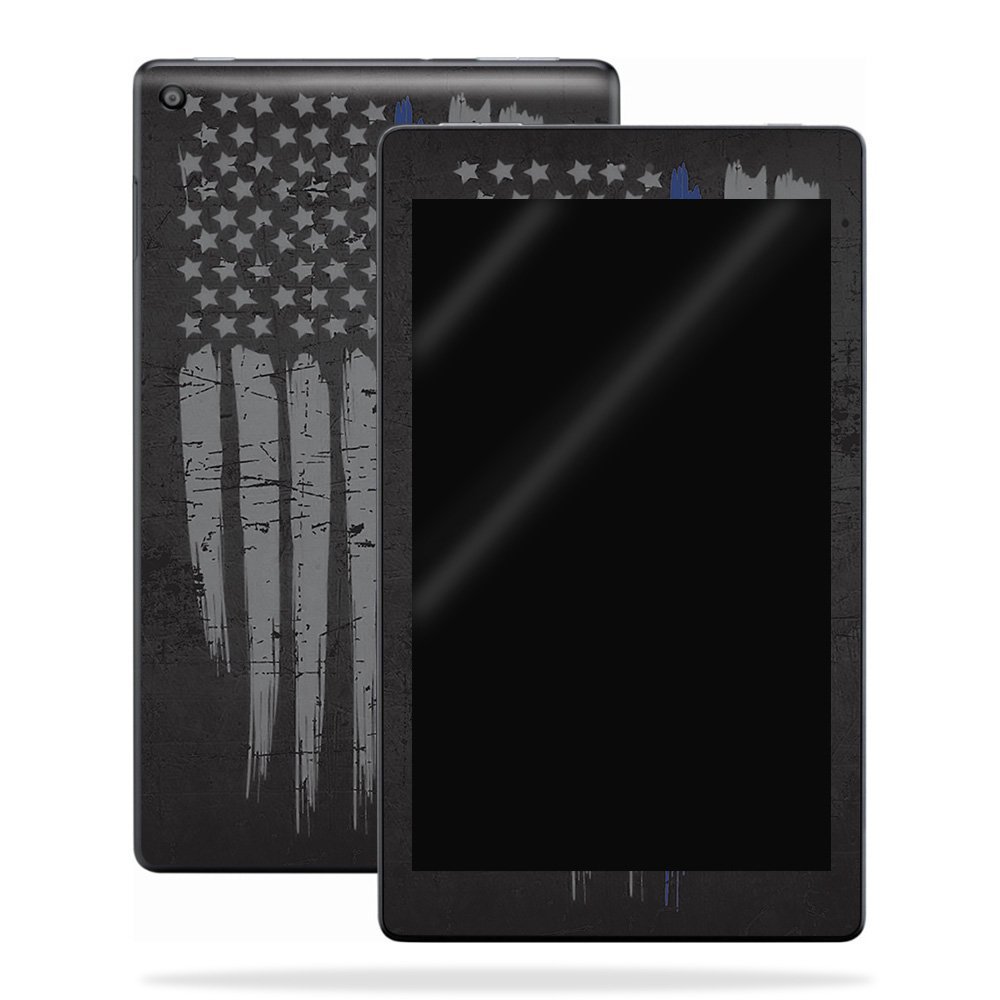 MightySkins Skin Compatible with Amazon Kindle Fire HD 10 (2017) - Thin Blue Line | Protective, Durable, and Unique Vinyl Decal wrap Cover | Easy to Apply, Remove, and Change Styles | Made in The USA