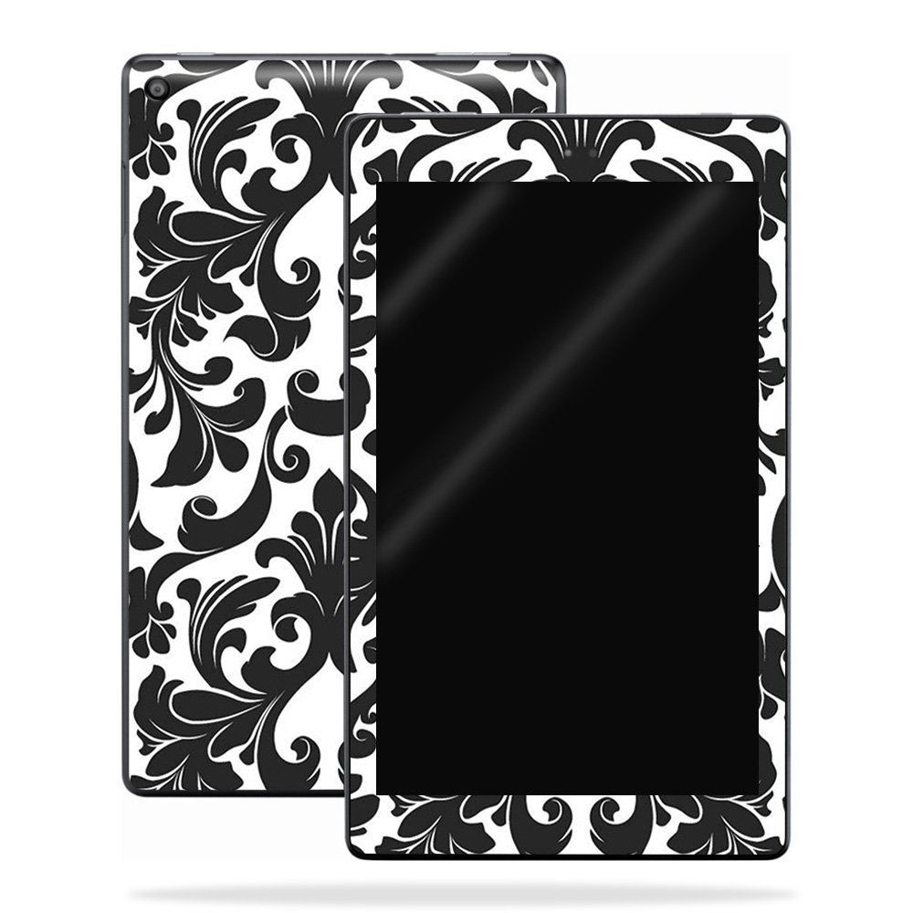 MightySkins Skin Compatible with Amazon Kindle Fire HD 10 (2017) - Black Damask | Protective, Durable, and Unique Vinyl Decal wrap Cover | Easy to Apply, Remove, and Change Styles | Made in The USA