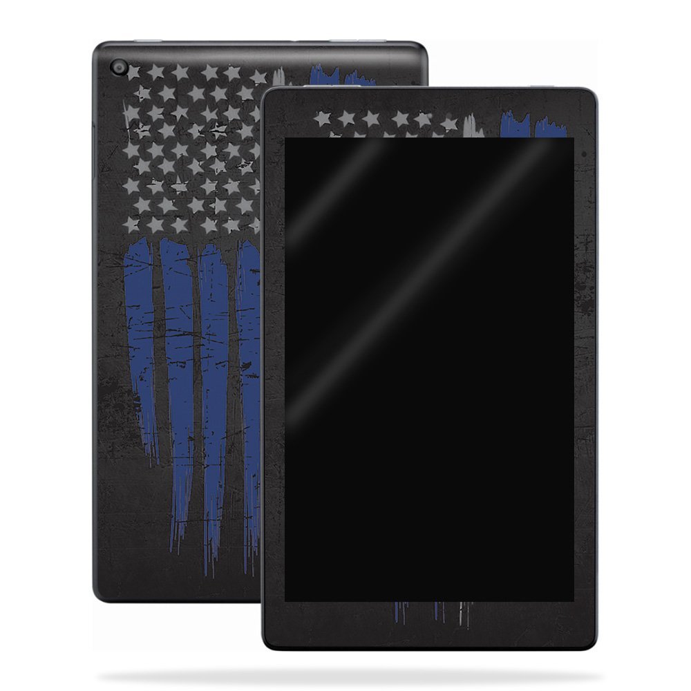 MightySkins Skin Compatible with Amazon Kindle Fire HD 10 (2017) - Thin White Line | Protective, Durable, and Unique Vinyl Decal wrap Cover | Easy to Apply, Remove | Made in The USA