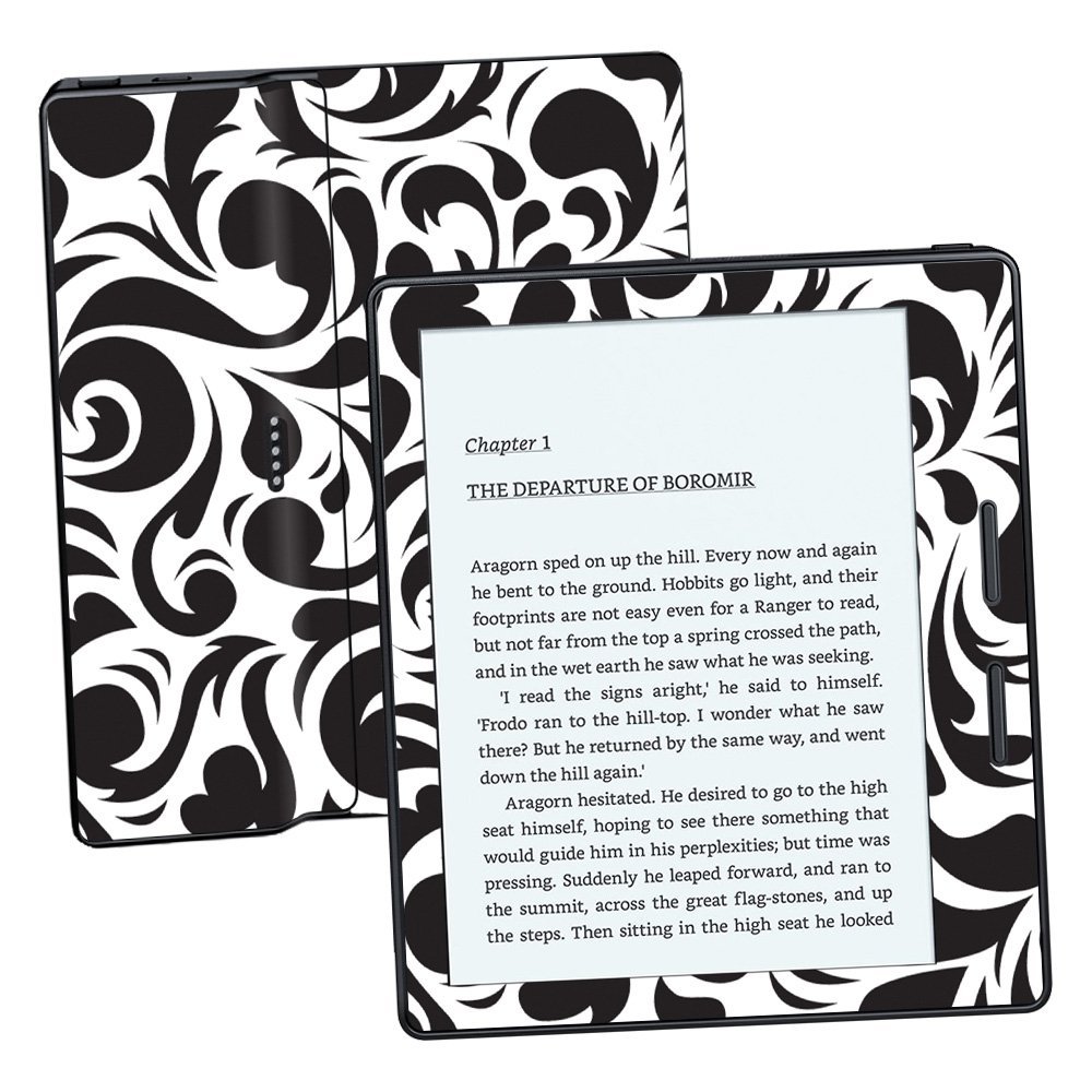 MightySkins Skin Compatible with Amazon Kindle Oasis 6" (8th Gen) - Swirly Black | Protective, Durable, and Unique Vinyl Decal wrap Cover | Easy to Apply, Remove, and Change Styles | Made in The USA
