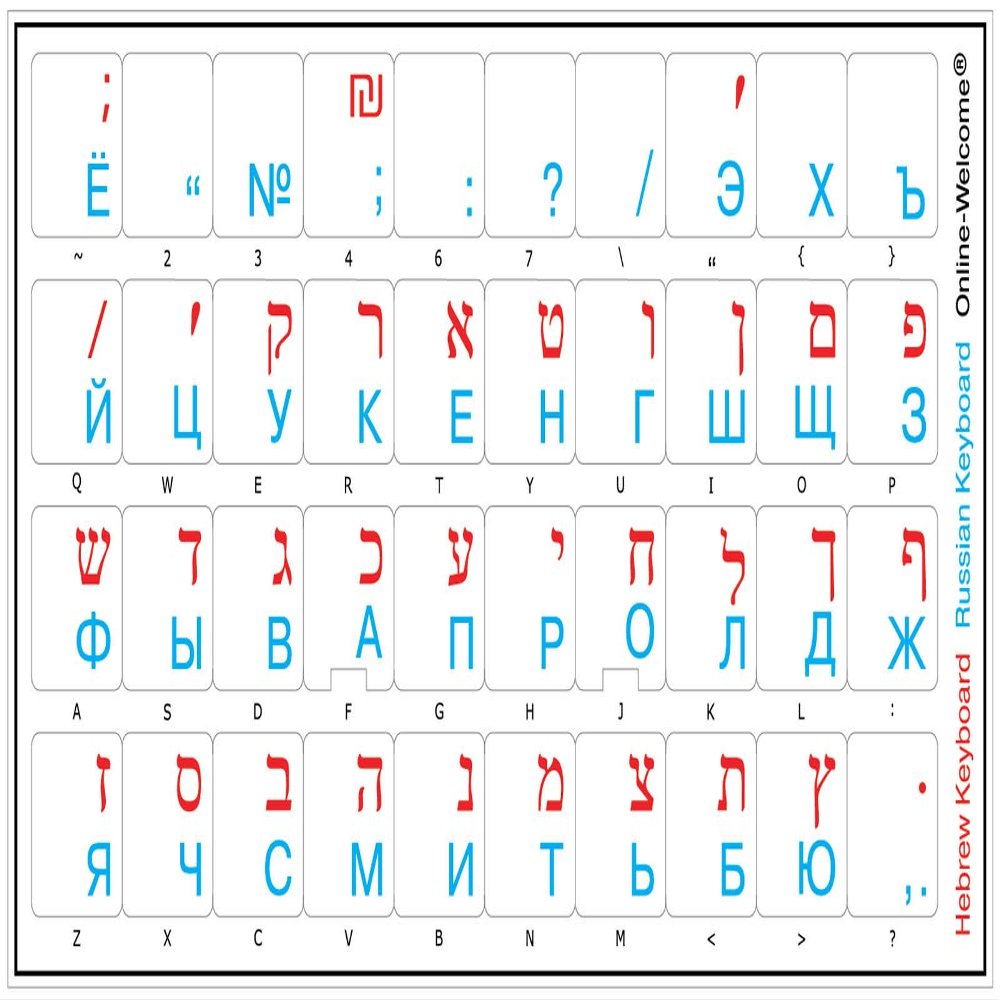 Online-Welcome Hebrew Russian Transparent Keyboard Sticker Red