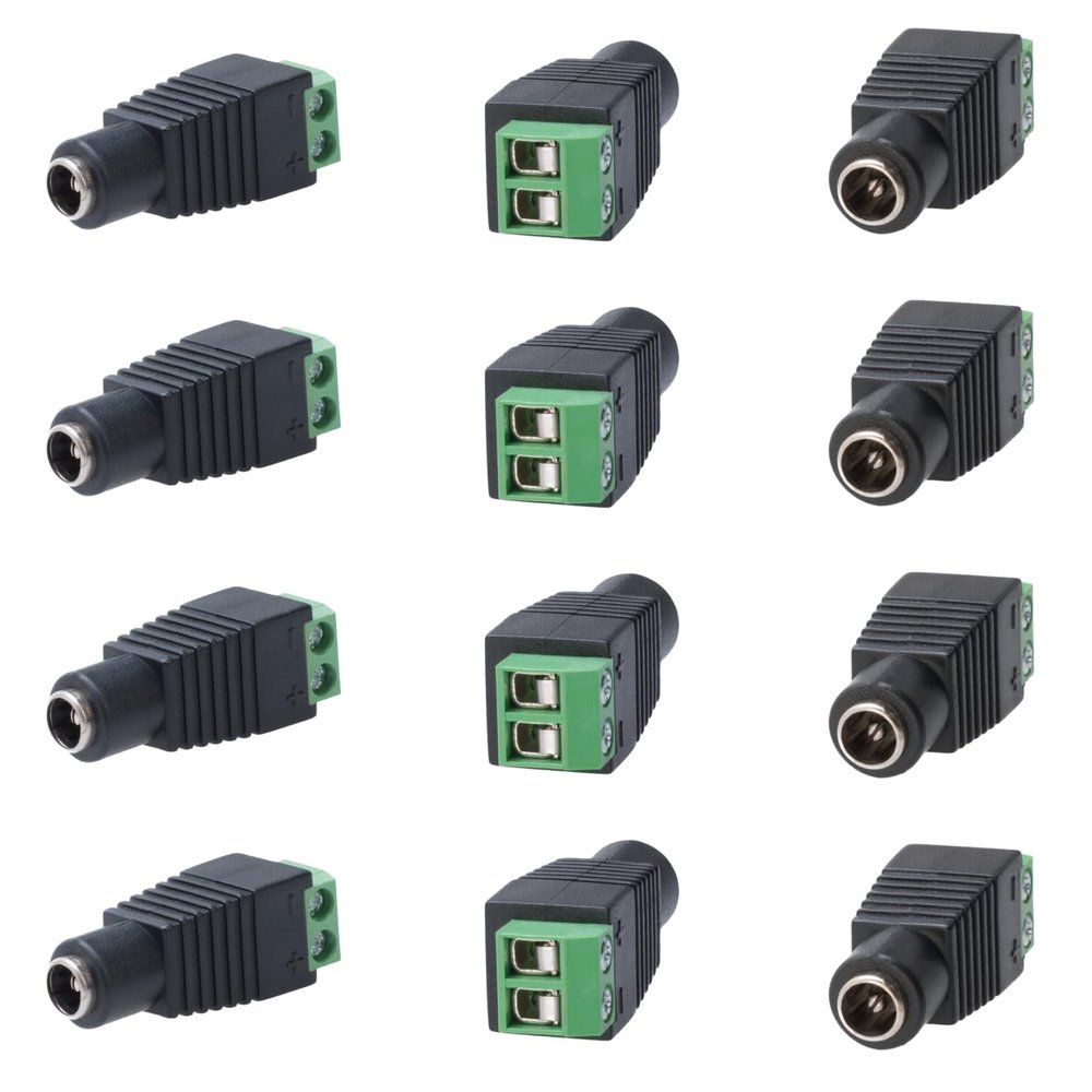 Cctv4Less Female DC Power Connectors, 12V DC 5.5mm x 2.1mm to Screw Terminal Jack Adapter for LED Strip, CCTV Security Camera Cable Wire Ends Plug (50)